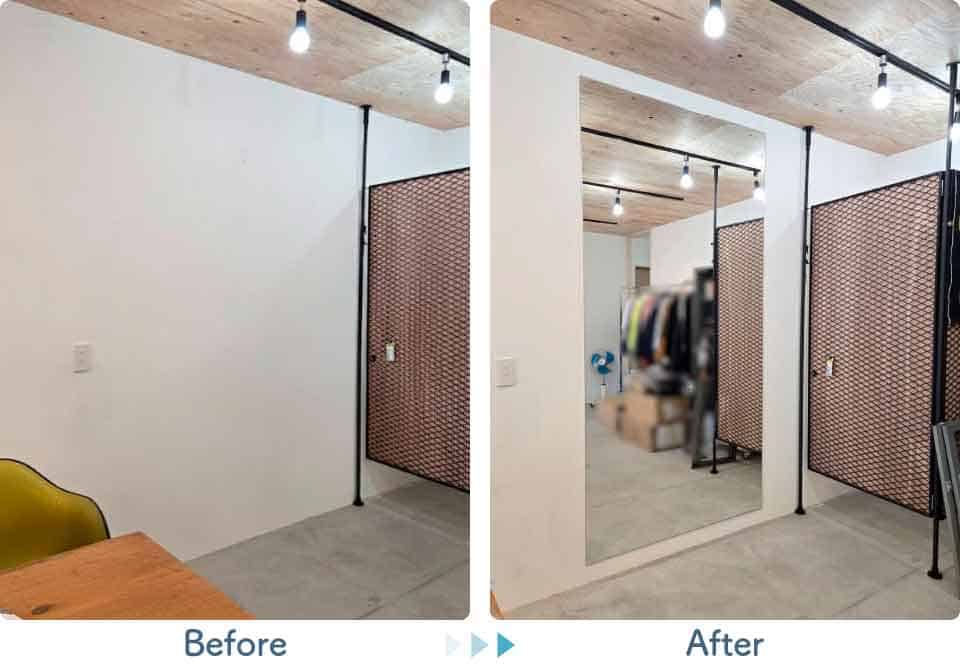 福岡県福岡市西区F様-アパレルショップ大型鏡取り付けビフォーアフター