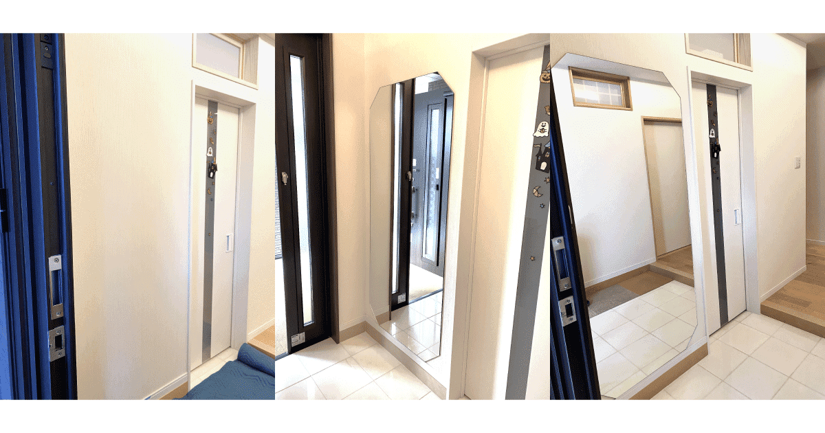 大分県日田市の住宅に玄関鏡を取り付けた事例「玄関の壁に八角形