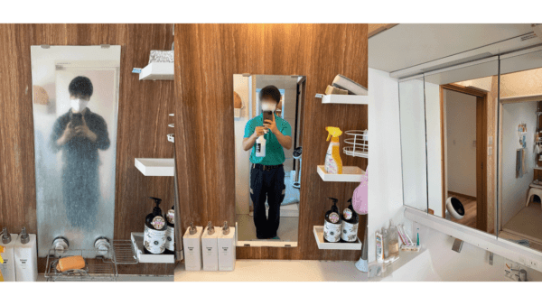 熊本県合志市の浴室鏡交換事例「水垢･白い曇り汚れが取れないお風呂場の鏡を張り替えたい」