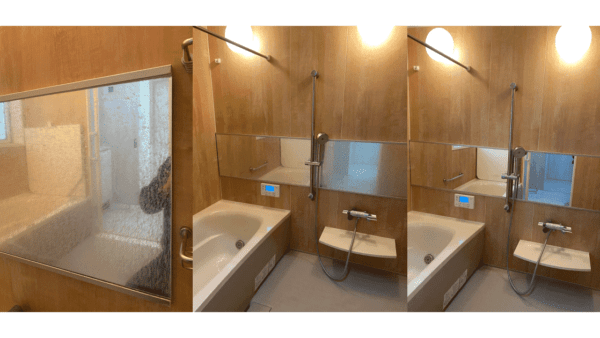 熊本県熊本市の浴室鏡交換事例「お風呂場の鏡の水垢がひどい･鏡を張り替えたい」
