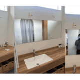 福岡県北九州市の洗面鏡取り付け事例「造作洗面台にピッタリサイズの鏡をつけたい」