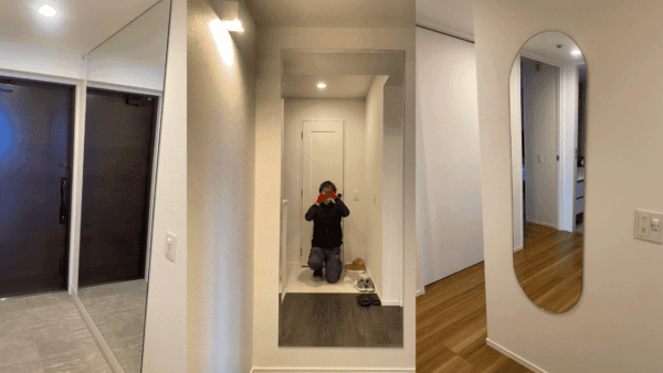 福岡市東区香椎照葉のマンションに鏡を取り付けた事例「玄関姿見鏡･浴室鏡を貼りたい」