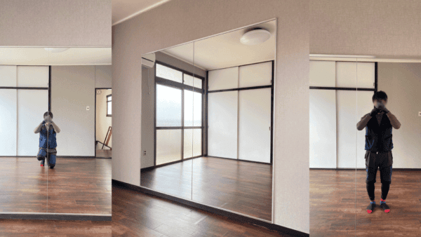福岡県北九州市の大型鏡取り付け事例「戸建住宅の壁面に大きな姿見鏡を貼り付けたい」
