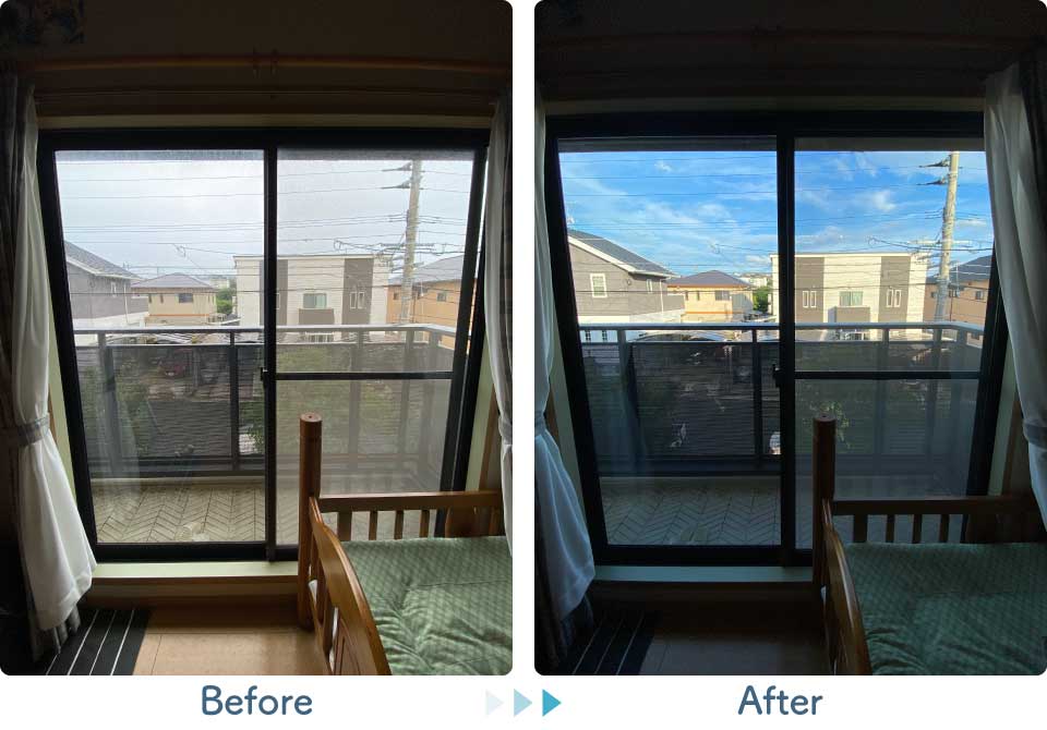 福岡県福岡市東区M様洋室2掃き出し窓防犯合わせガラス交換ビフォーアフター