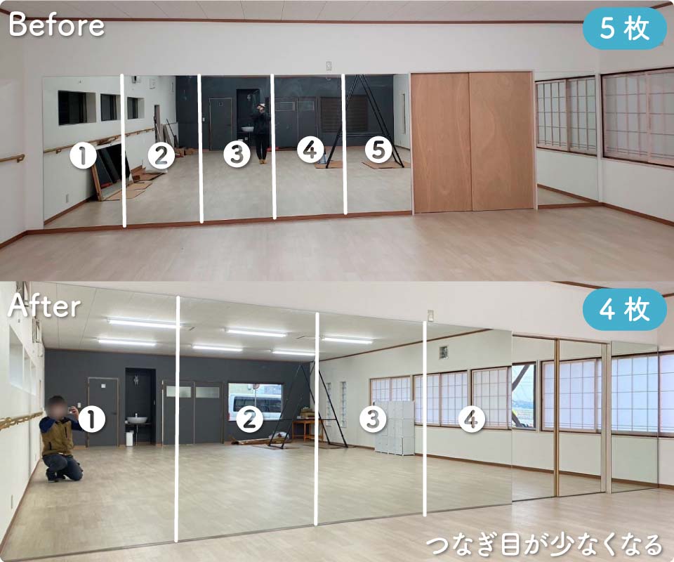 ダンススタジオ鏡取り付け例｜全身が映る大型ミラーが安いと口コミで 