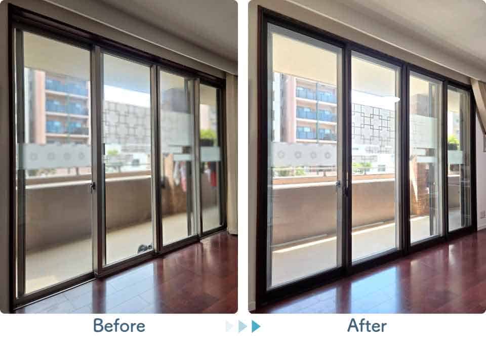 福岡県福岡市早良区K様内窓リフォームリビング掃き出し窓（4枚建）ビフォーアフター